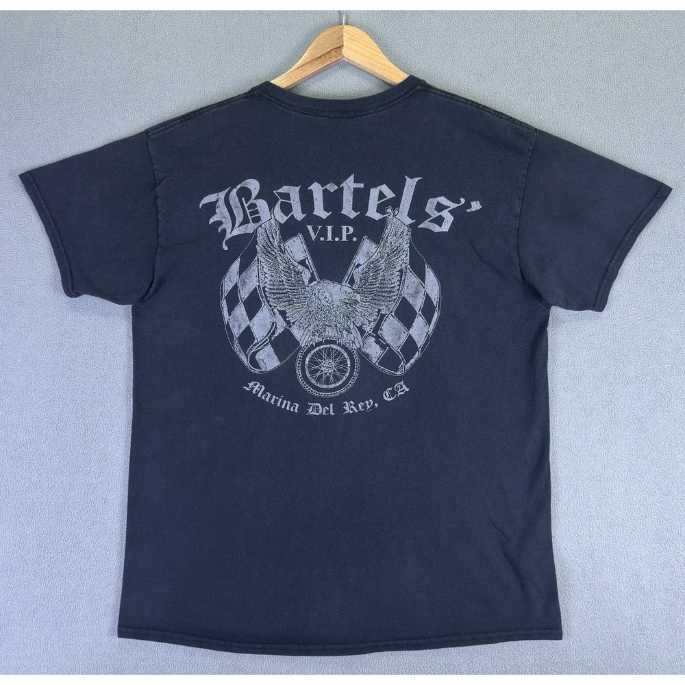 Bartels VIP Shirt Mens Large Black Faded Eagle Checkered Flag Marina Del Ray‎